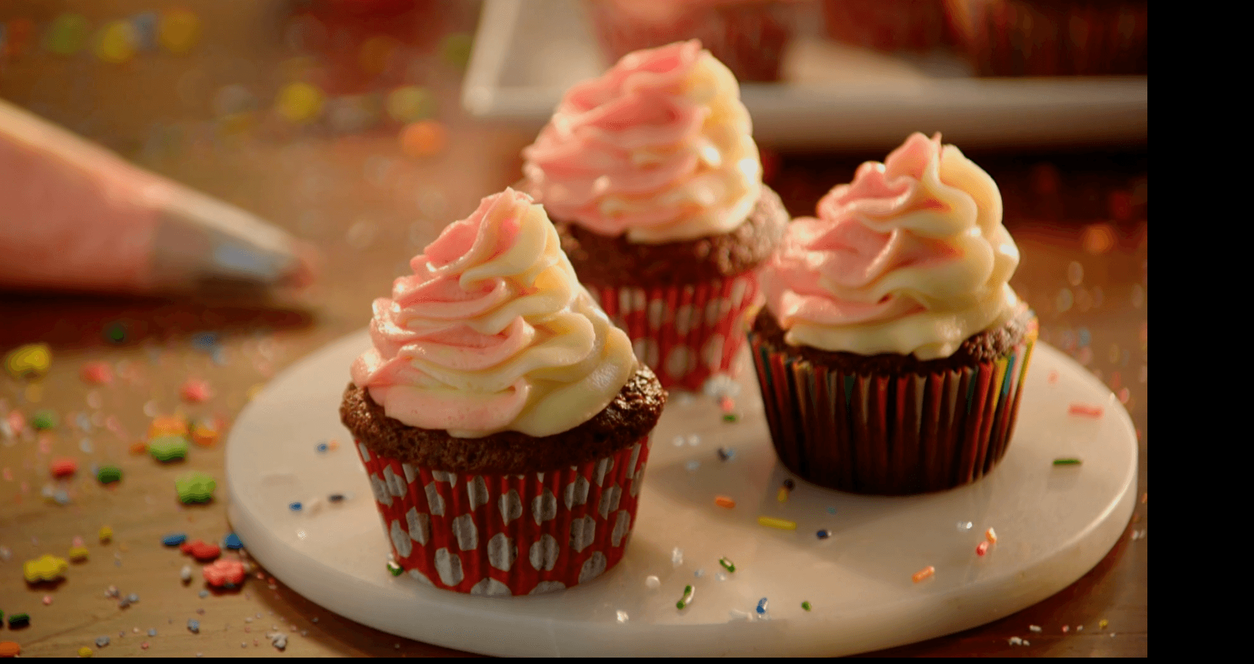 Chocolate Cupcakes with Neapolitan Frosting