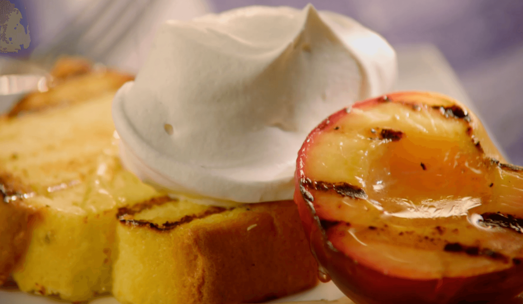 Grilled Pound Cake with Grilled Peaches and Cinnamon-Vanilla Syrup